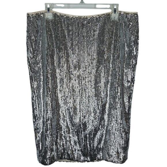 J. Crew Allover Sequins Pencil Skirt Silver 16 Holiday Pencil Skirt Formal Glam - Picture 2 of 14
